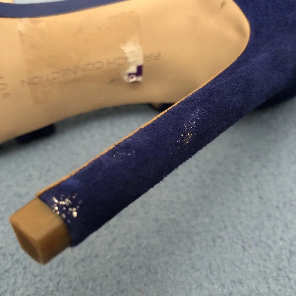 French‎ Connection Women's Blue Suede Slip-On Open Toe Zip Back Heels - Sz 9